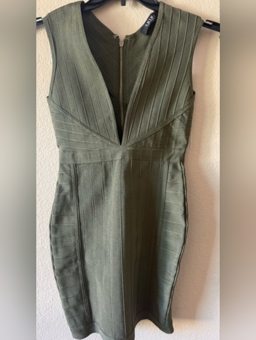 AKIRA Olive Green Bandage Bodycon Dress – Zip Back – Size S